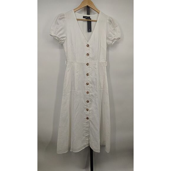 Lulus Dresses & Skirts - Lulus Sicily Sweetheart White Button-Front Puff Sleeve Midi Dress Small